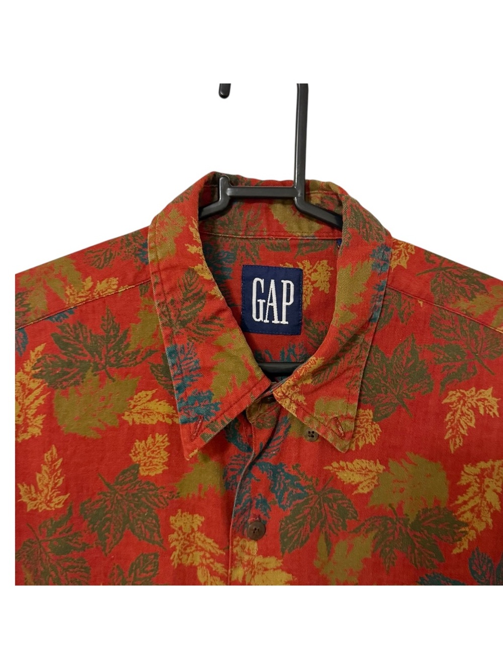 Vintage Gap Fall Leaves Print Button Down Shirt 90’s Mens Medium Long Sleeve Red - Picture 8 of 16